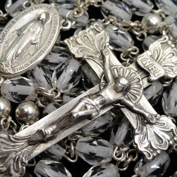 Sterling Silver and Crystal Beads 32 Grams 23" Rosary - Picture 2 of 8